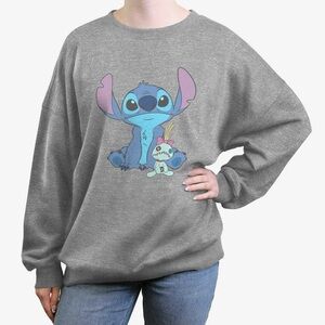 Gray Disney Lilo & Stich Scrump Sit Girls Graphic Oversized Sweater Medium